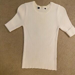 White House Black Market Cream Ribbed Fitted Top